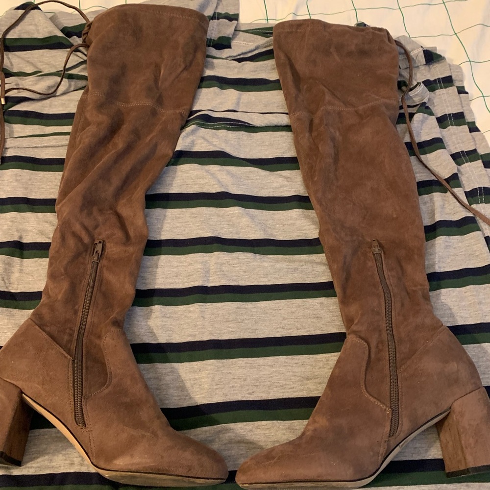 Brown Suede Knee-High Boots